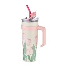 Dıller Quencher Cup 1200 Ml Pipetli/rahat İçim Kulplu Paslanmaz Çelik Termos -ffdıllerd9120 Pembe