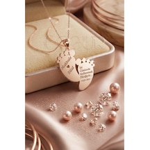 925 Ayar Gümüş İsimli Ve Yazılı Ayak Figürlü Kolye Rose Gold