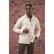 Brenzo Yarı Oversize Hafif Bol Kalın Çizgili Oduncu Gömlek Kahverengi