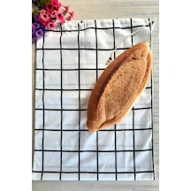 Kareli Ekmeklik - 50x40 Keten Kareli İp Büzgülü Ekmeklik - Ekmek Beyaz