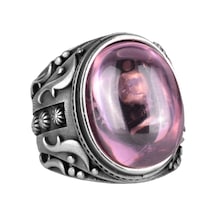 925 Ayar Gümüş Yüzük, Tasarım Gümüş Erkek Yüzüğü Pembe Topaz Yapay Taş Gümüş