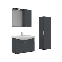 Orka Purus 80 Cm Mat Antrasit Spot Aynalı Banyo Dolabı Takım Ve Boy Dolabı Asma Antrasit