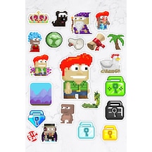 Growtopia Video Oyun Telefon Laptop Bullet Journal Yapışkanlı Folyo Sticker Paketi 21 Adet Çok Renkli