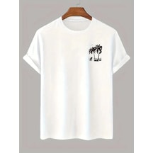Erkek Tişört Palmiye Baskılı Bisiklet Yaka Kısa Kol T-shirt - Beyaz