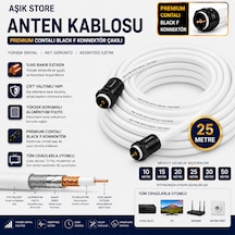 25 Metre Premium Anten Kablosu %100 Bakır İç İletken Contalı Black F Konnektör Çakılı Koaksiyel Tv Uydu Kablosu