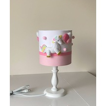 Beyaz Pembe Ponponlu Unicorn Model Abajur Pembe