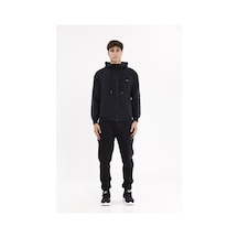 Rowinger Çift Şerit Kol Detaylı Tam Fermuarlı Cepli Rahat Kalıp Ayarlanabilir Kapüşonlu Sweatshirt Black