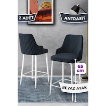 Canisa Tera Serisi 2 Antrasit Sandalye 65 Cm Ada Mutfak Bar Sandalyesi Babyface Kumaş Beyaz Metal Ayaklı Sandalyeler Antrasit Ayaklar Beyaz