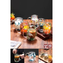 6lı Çiçekli Bardak 350 Ml Cup Çiçekli Çift Çidarlı Flower El Yapımı Borosilikat Kulplu Kahve Sunum Çok Renkli