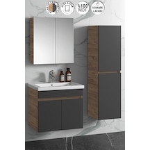 Çiğdem 65+35 Cm Atlantik Çam- Antrasit Gri Mat Mdf Seramik Lavabo Antrasit - Atlantik Çam