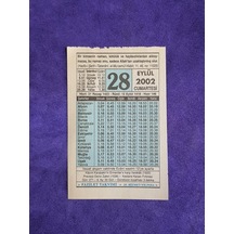 28 Eylül 2002 Takvim Yaprağı - Nostalji Koleksiyonluk Takvim Yaprağı
