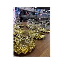 Metal Bardak Altlığı,cam Tiryaki Bardaklı Çay Seti,6 Kişilik12parça Çay Takımı,lüks,metal Çay Tabağı Gold