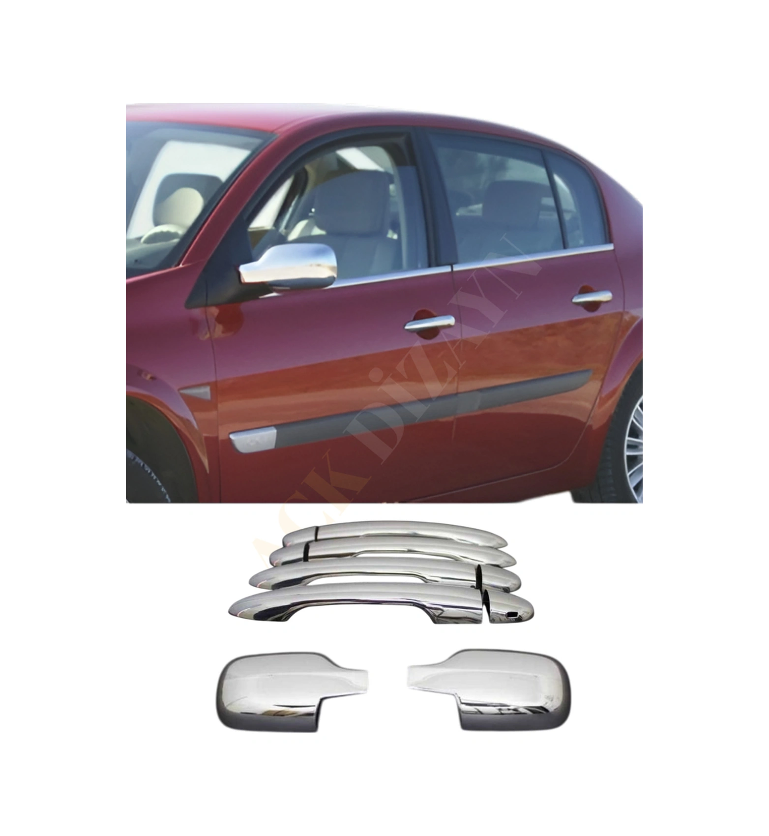 Renault Megane 2 Araca Özel Krom Ayna Kapağı + Krom Kapı Kol 2'li Set A+