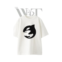 Thewert Orca Tasarım Baskılı Ünisex Beyaz Oversize T-shirt