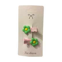 Tr Accesssorıes Çiçek Figürlü Kız Çocuk Saç Tokası, 2'li Set Yeşil Diğer