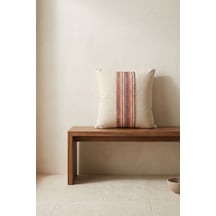 Renkli Etnik Geometrik Dokuma Şerit Detaylı Pamuklu Dekoratif Gizli Fermuarlı Kırlent Kılıfı 42x42 Cm Çok Renkli