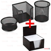 Ofis Masa Set Kalemlik + Küp Bloknot Kağ + Ataçlık 3+1 Metal File