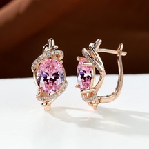 Çok Renkli 1 Çift Altın Rengi Asma Geometri Yuvarlak Oval Kesim Pembe Mor Beyaz Aqua Taş Parti Hoop Küpeler Birthstone Dangle Küpe Takı