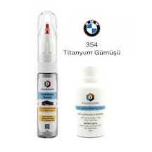 Bmw 354 Titanyum Gümüşü İğneli & Fırçalı Şişe Rötuş Boyası Ve Yüzey Temizleme Solüsyonu Seti