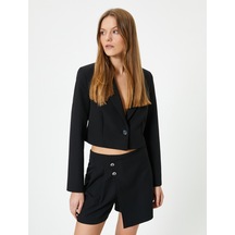 Koton Kısa Blazer Ceket Tek Düğmeli Siyah 4sak50156uw Siyah
