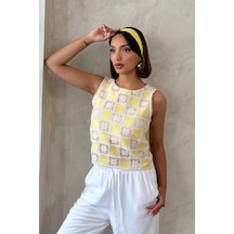 Verymoda Dama Desen Tığ İşi Toptan Bluz Sari