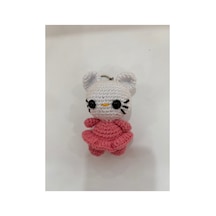 Örgü Amigurumi Kedi Figürlü Anahtarlık - El Yapımı Crochet Anahtarlık, Çanta Süsü Pembe Pembe