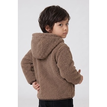 Wofim Kids Çocuk Kapüşonlu Peluş Mont Kahverengi