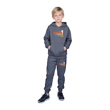 Panios Kids Kanguru Cepli Kapüşonlu Start Baskılı Erkek Çocuk Eşofman Takımı Füme