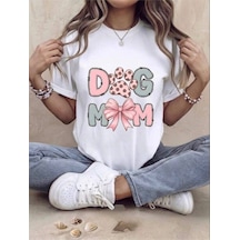 Kadın Dog Mom Baskılı Pamuklu T-shirt Beyaz