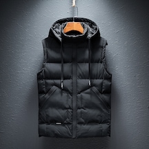 Yeni Erkek Sonbahar Ve Kış Sıcak Pamuklu Yelek Siyah