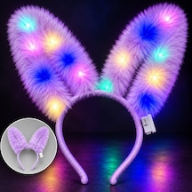 3 Modlu Led Işıklı Peluş Tavşan Kulağı Lila Renk - Elwm-898649 Çok Renkli