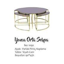 Brc Yonca Zigon-Orta Sehpa 1090 Düz Siyah Temper Cam Metal Transm