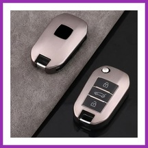 Bezos Peugeot 301 Citroen C-ellyse Berlingo 2024 Katlanır Anahtar Uyumlu Silikon Oto Anahtar Kumanda Kabı Kılıf Gri Bty