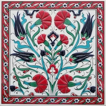 Armada Çini 20x20 Cm Ed 361 Lale Karanfil Kırmızı Kobalt Desenli Eldekoru Çini Karo