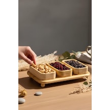 Bambu Tepsili 3'lü Dikdörtgen Çerezlik, Kahvaltılık, Sunumluk 25 16,5 Cm Bej - 829909338 Bej
