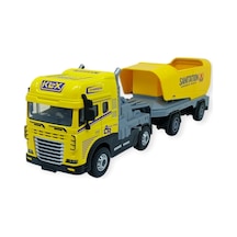 Metal Tır 1:24 - Sesli Işıklı Taşıyıcı Dorseli Tır 30 Cm - Sarı Lisinya