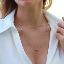 Pembe Mineli Damla Model Gümüş Zincir Gümüş