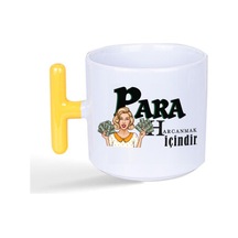 Para Harcamak İçindir Baskılı Sarı Kulplu T Kupa