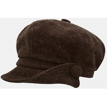 Külah Kadın Yünlü Siper Detaylı Vintage Şapka Gavroche Cap - Standart Kahve