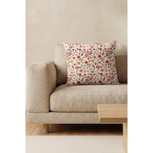 Sonbahar Çiçekleri Renkli Botanik Desenli Dijital Baskılı Dekoratif Kırlent Kılıfı 42x42 Cm Çok Renkli