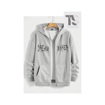 Tarzsokak Dream Maker Yazı Sweatshirt Fermuarlı Hırka Gri