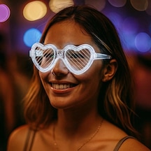 Beyaz Led Işıklı Kalp Gözlük 3 Modlu Parti Glow Gözlüğü