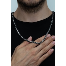 Siyah Beyaz Kral Erkek Çelik Zincir Kolye 5 Mm 55 Cm Ck11 (31175632) Beyaz
