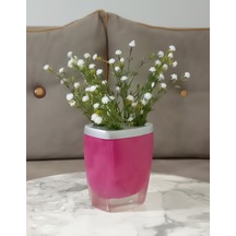 Vazoda Beyaz Yapay Çiçek Dekoratif Gri Pembe Poliresin 8 x 4 x 16 CM