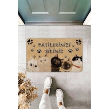 Bej Kedi Temalı Kapı Önü Paspası Kp04n11