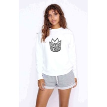 Biggie Smalls Logo Baskılı Beyaz Kadın Sweatshirt