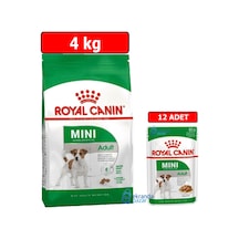 Mini Adult İkili Paket 4kg Adult Kuru Mama 12 Adet 85gr Mini Adult Yaş Mama Pouch