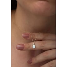 925 Ayar Gümüş Gold Kaplama Beyaz Opal Taşlı Damla Kolye UVPTS100107-3