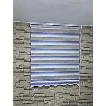Mavi Gri Mini Plise Zebra Perde (Etekli)