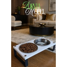 Reyo Ok-ay Store Zorvia Paslanmaz Çelik Kedi Köpek Mama Ve Su Kabı Standı, %10 Eğimli, Ergonomik, Yükseltilmiş Sağlıklı Beslenme, Siyah-beyaz